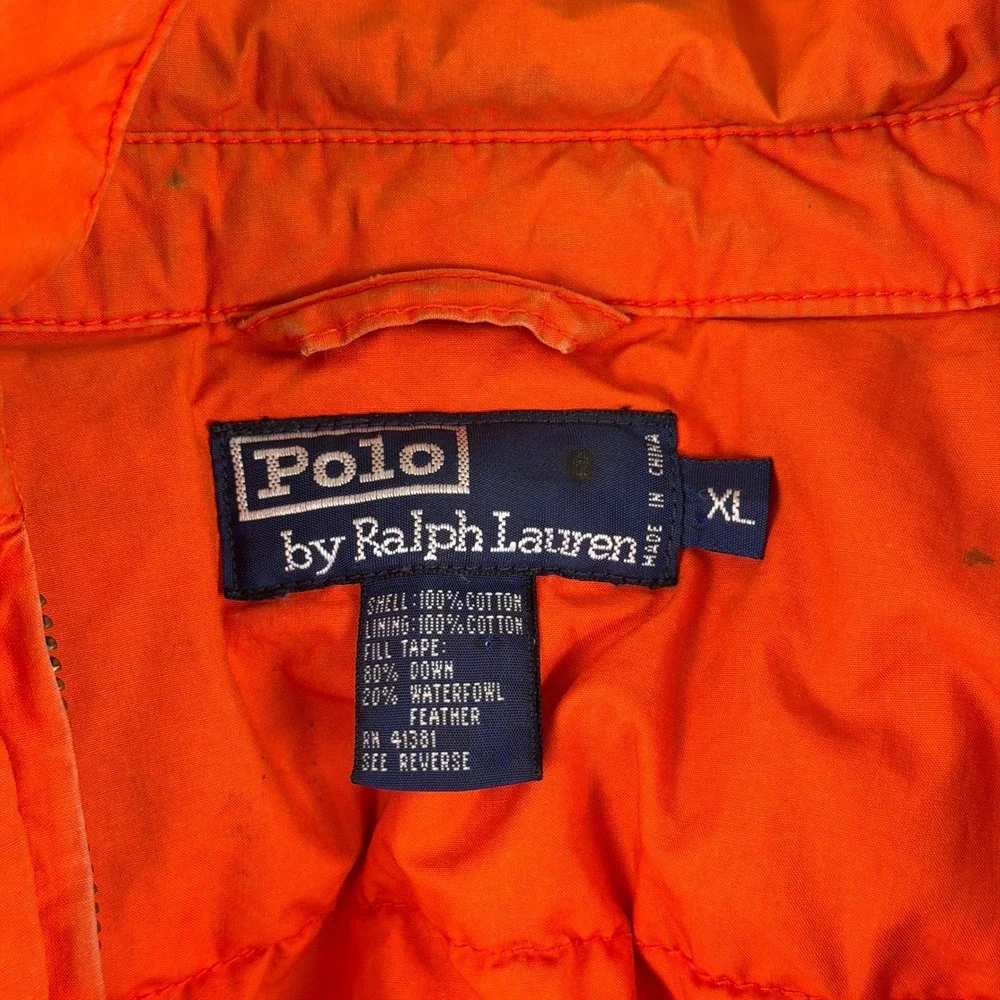 Vintage Polo Ralph Lauren Harrington Puffer Jacket Mens XL Orange Hi Tech Down